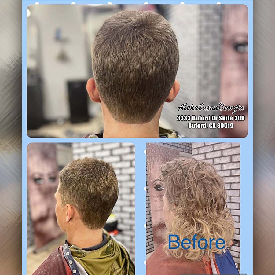 Hair cut, hairstyle, barbershop Buford GA 30519 - Aloha Susan Georgia